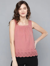Baked Pink Square Neck Schiffli Blouse