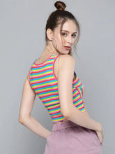 Rainbow Stripes Front Knot Crop Top