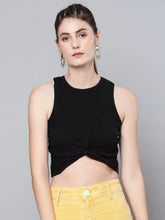 Black Front Knot Rib Crop Top
