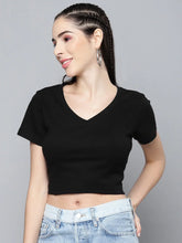 Black V-Neck Rib Crop Top