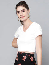 White V-Neck Rib Crop Top