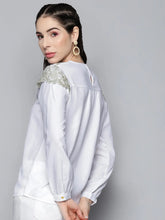 White Shoulder Lace Patch Top