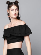 Black Poplin Bardot Crop Top