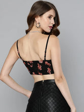 Black Floral Strappy Crop Top