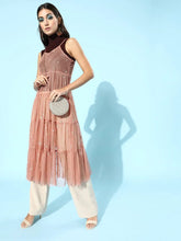 Dusty Pink Mesh Lurex Strappy Longline Sheer Top