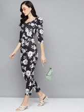 Black Floral Scuba Sweetheart Neck Crop Top