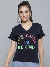 Navy IT'S COOL TO BE KIND Print V Neck T-Shirt