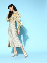 Yellow Floral Organza Flounce Sleeve Crop Top