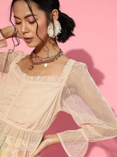 Women Nude Swiss Dot Mesh Peplum Top