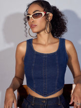 Women Navy Denim Short Top-SFTOPS42025