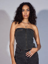 Women Black Denim Zipper Tube Top-SFTOPS42027