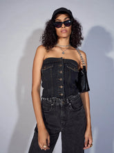 Women Black Denim Tube Crop Top-SFTOPS42029