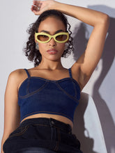 Women Blue Denim Strappy Crop Top-SFTOPS42032