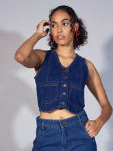 Women Blue Denim Waistcoat Top-SFTOPS42034