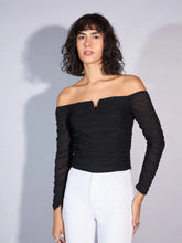 Women Black V Neck Ruched Top-SFTOPS42045