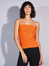 Women Orange Ruched Tube Top-SFTOPS42051
