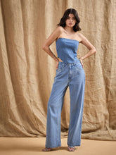Women Blue Washed Tube Top With Straight Fit Jeans-SFTOPS42054_SFJEAN0571
