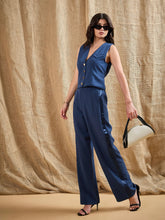 Women Airforce Blue Waistcoat With Straight Fit Pants-SFTOPS42058_SFPANT50843