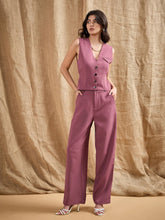 Women Dark Pink Waistcoat With Straight Fit Pants-SFTOPS42059_SFPANT50844