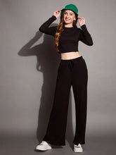 Women Black Rib Full Sleeve Crop Top With Drawstring Pants-SFTOPS42071_SFPANT50883