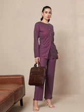 Women Maroon Striped Round Neck Full Sleeve Top With Straigh Trousers-SFTOPS42078_SFPANT50902