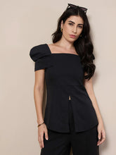 Women Black Square Neck Peplum Top-SFTOPS42079