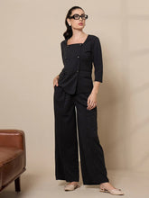 Women Black Square Neck Top With Wide Leg Pants-SFTOPS42081_SFPANT50908
