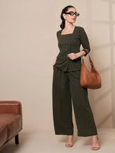 Women Olive Square Neck Top With Wide Leg Pants-SFTOPS42082_SFPANT50909