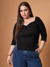 Women Black Rib Sweetheart Neck Top-SFTOPS42089