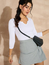 Women White Rib Drop V-Neck Top-SFTOPS42095