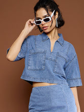 Women Blue Blast Denim Patch Pocket Crop Top-SFTOPS42151