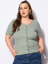 Women Green Rib Front Button Lace Detail Top-SFTOPS42158