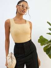 Women Beige Rhombus Neck Sleeveless Bodysuit-SFTOPS42256