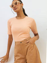 Women Peach Rib Short Sleeves Top-SFTOPS42275