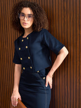 Women Navy Twill Double Breast Top-SFTOPS42319