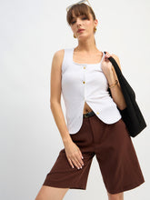 Women White Square-Neck Button Down Top-SFTOPS42395