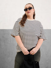 Women Black & Off White Stripe Round Neck T-Shirt-SFTOPS42404