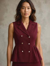 Women Burgundy Sleeveless Notch Collar Button Top-SFTOPS42428