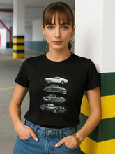 Women Black CAR Print Lycra T-Shirt-SFTOPS42444