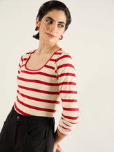 Women Red & Beige Striped Full Sleeve Top-SFTOPS42452