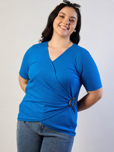 Women Royal Blue Rib Side Buckle Detail Top-SFTOPS42466