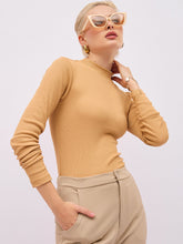 Women Tan High Neck Rib Top-SFTOPS42480