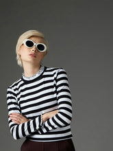 Women Black & White Rib High Neck Full Sleeve Top-SFTOPS42486