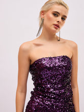 Women Purple Sequin Asymmetric Hem Tube Top-SFTOPS42490