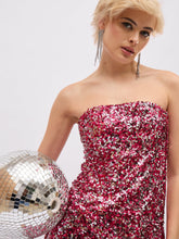 Women Pink Sequin Asymmetric Hem Tube Top-SFTOPS42492