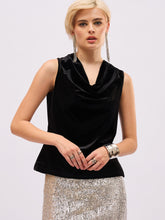 Women Black Velvet Cowl Neck Sleeveless Top-SFTOPS42494