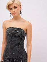 Women Black Washed Front Stud Work Detail Tube Top-SFTOPS42500