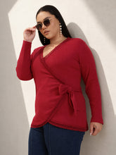 Women Red Rib Wrap Top