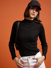 Women Black High Neck Rib Top-SFTOPS4719