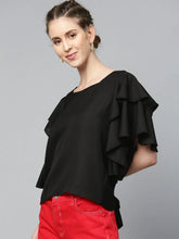 Black Frilly Sleeve Back Detail Top